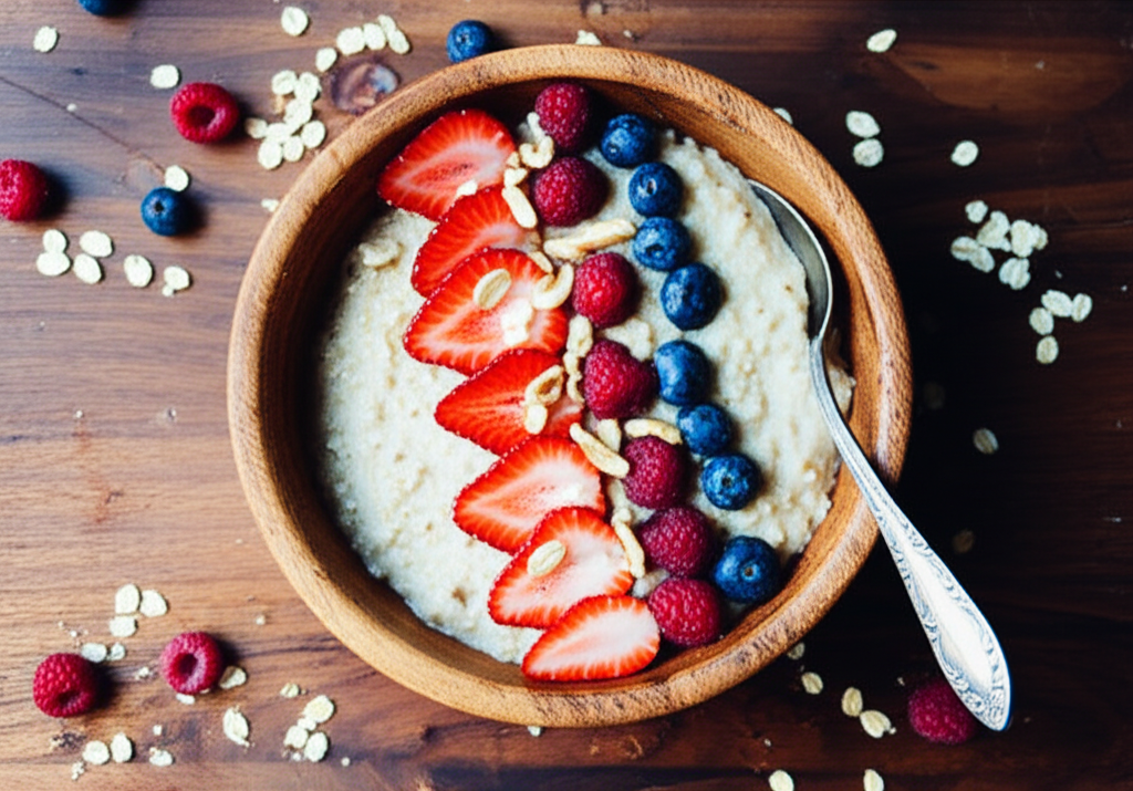 Generate a high-quality, relevant image prompt for an article about: Oatmeal With Fruits Breakfast I