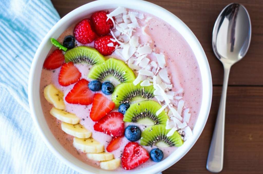 Generate a high-quality, relevant image prompt for an article about: Mixed Fruit Smoothie Bowl: Amaz