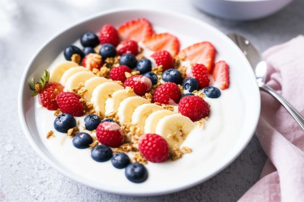 Generate a high-quality, relevant image prompt for an article about: Yogurt And Fruit Breakfast Bowl