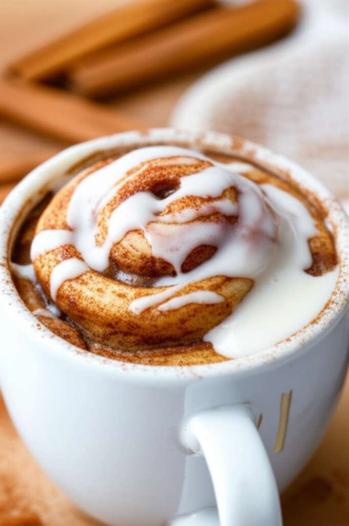 Generate a high-quality, relevant image prompt for an article about: Cinnamon Roll In Mug: Amazing Q