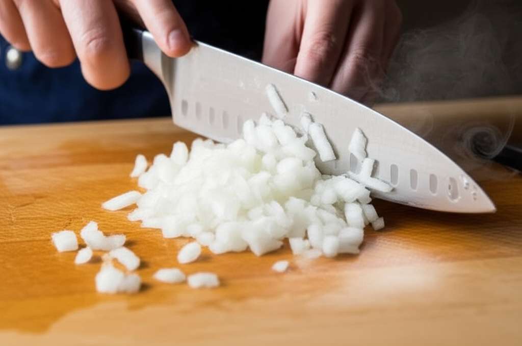 Generate a high-quality, relevant image prompt for an article about: How To Chop Onions Fast Without
