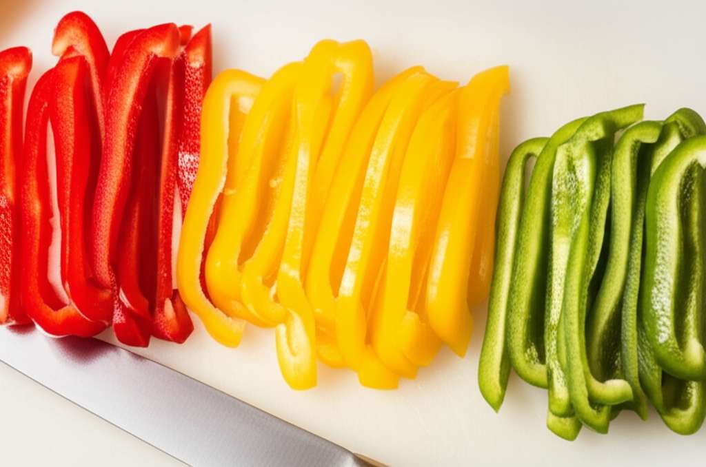 Generate a high-quality, relevant image prompt for an article about: How to Cut Bell Peppers Without