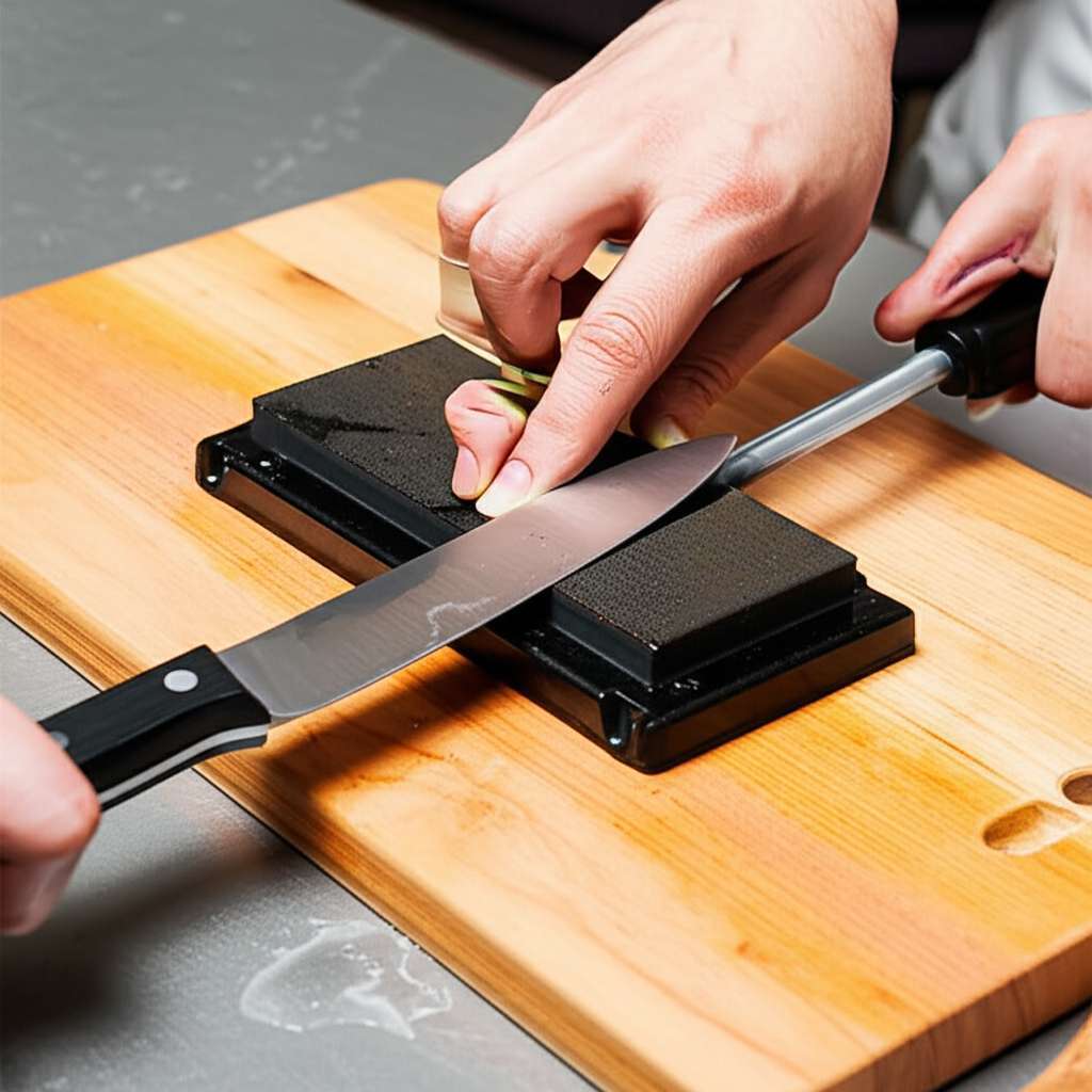 Generate a high-quality, relevant image prompt for an article about: How To Sharpen A Kitchen Knife