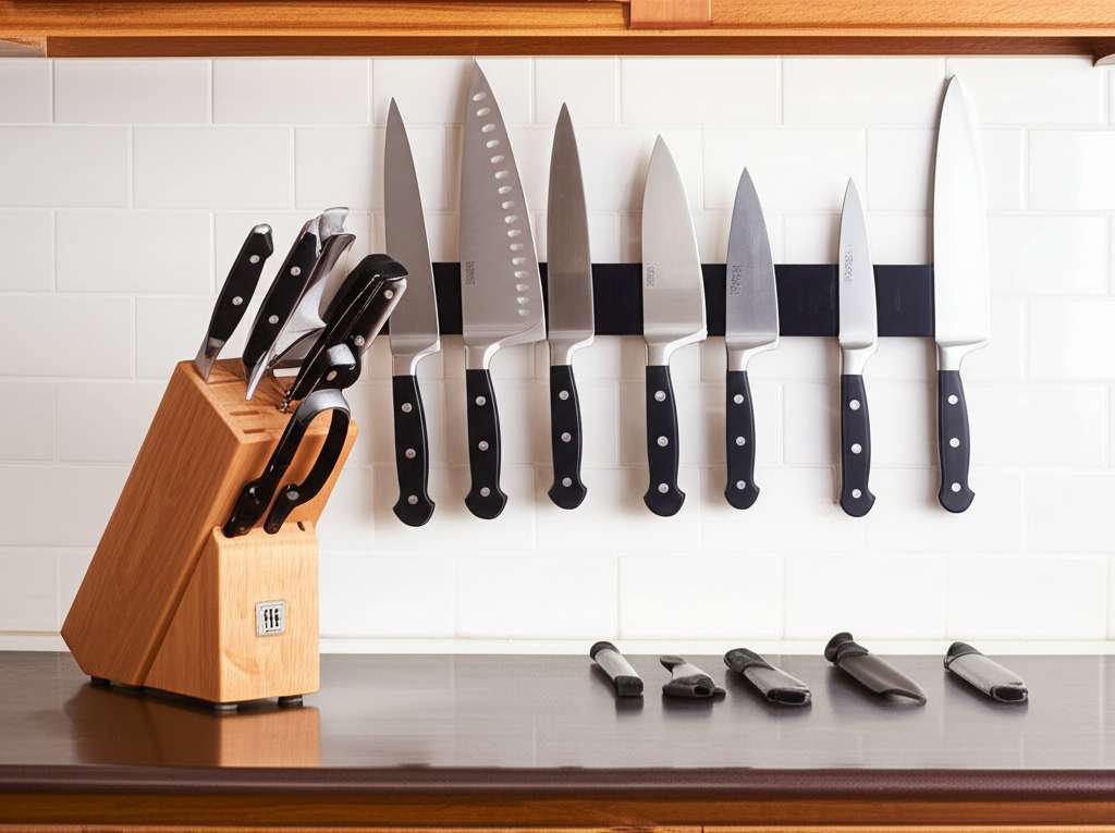 Generate a high-quality, relevant image prompt for an article about: How To Store Kitchen Knives: Am