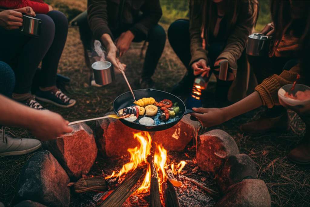 Generate a high-quality, relevant image prompt for an article about: Easy Camping Meals: Delicious O
